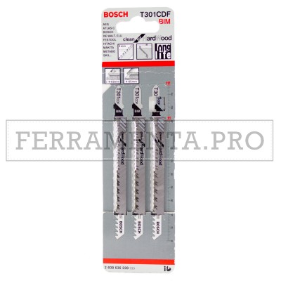 3 LAME SEGHETTO ALTERNATIVO BOSCH per TAGLIO PULITO LEGNO DURO 4 - 65 mm T301CDF
