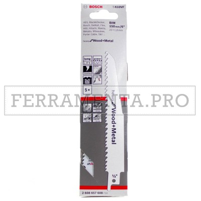 5 LAME SEGA UNIVERSALE GATTUCCIO S 610 VF BOSCH per LEGNO TRUCIOLATO VETRORESINA