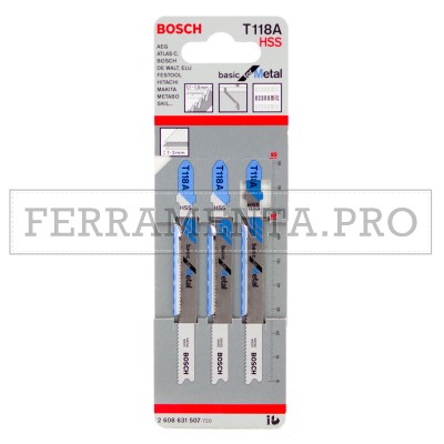 3 LAME SEGHETTO ALTERNATIVO BOSCH per TAGLIO METALLO LAMIERA 1 - 3 mm T118A