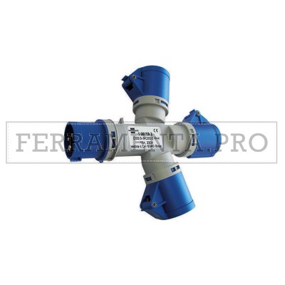 ADATTATORE TRIPLO MOLTIPLICATORE da SPINA INDUSTRIALE BLU 2P+T a 3 PRESE 2P+T