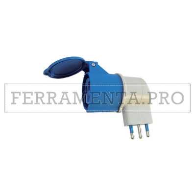 ADATTATORE da SPINA CIVILE 16A a PRESA INDUSTRIALE CEE BLU 2P+T 230V 16A