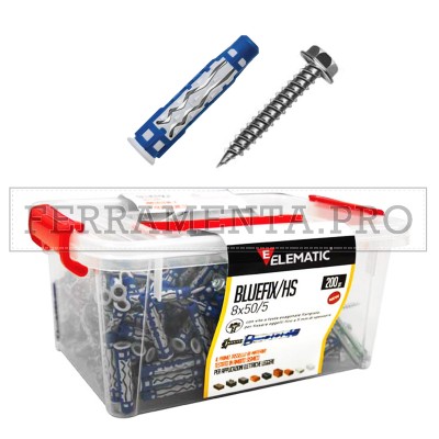 KIT BOX TASSELLI BLUEFIX + VITI 8x50mm 200 PZ ANTISISMICI FISSAGGIO PROFESSIONALI