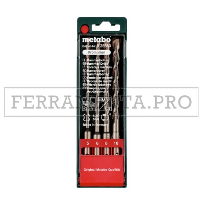 SET SERIE 4 PUNTE METABO SDS PLUS per MURATURA MURO DIAMETRO 5 - 6 - 8 - 10 mm