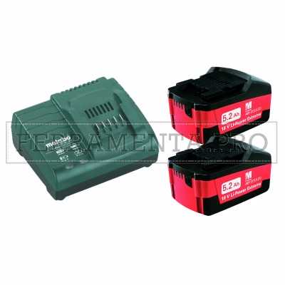 METABO SET DI BASE 2 BATTERIE DA 5,2 AH + CARICABATTERIE