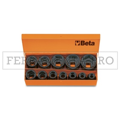BETA 720/C12 - Serie di 12 chiavi a bussola  con attacco quadro  femmina 1/2" fosfatate, in cassetta di lamiera