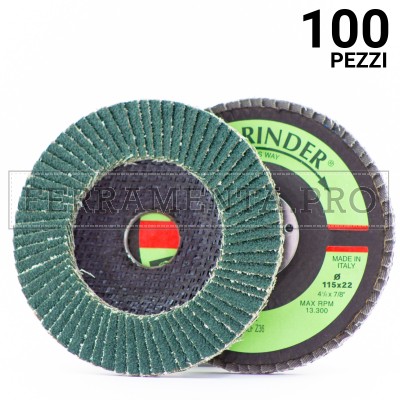 100 pezzi DISCO ABRASIVO LAMELLARE 115mm allo Zirconio con supporto FIBRA Fast Grinder DLF GRANA 60 DISCO ABRASIVO LAMELLARE 115mm allo Zirconio con supporto FIBRA Fast Grinder DLF