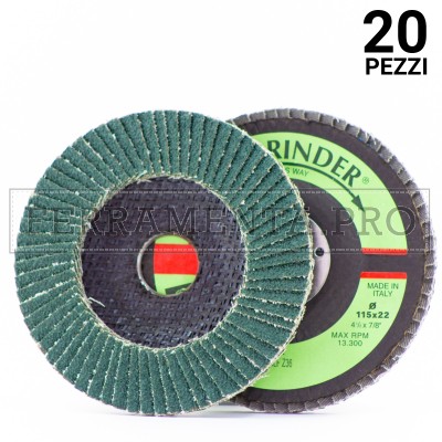 20 pezzi DISCO ABRASIVO LAMELLARE 115mm allo Zirconio con supporto FIBRA Fast Grinder DLF GRANA 60 DISCO ABRASIVO LAMELLARE 115mm allo Zirconio con supporto FIBRA Fast Grinder DLF