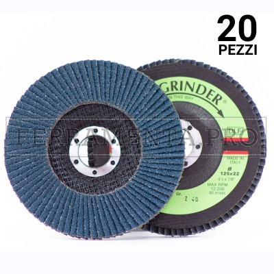 20 pezzi DISCO ABRASIVO LAMELLARE 125mm allo ZIRCONIO con supporto FIBRA Fast Grinder DLF-120 DISCO ABRASIVO LAMELLARE 125mm allo ZIRCONIO con supporto FIBRA Fast Grinder DLF