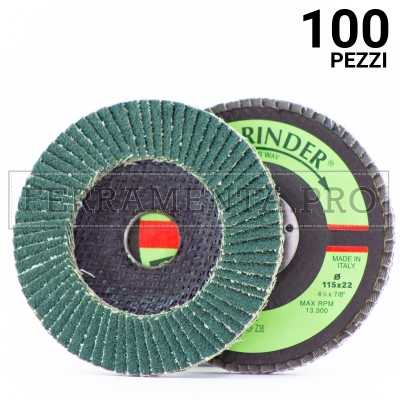 100 pezzi DISCO ABRASIVO LAMELLARE 115mm allo Zirconio con supporto FIBRA Fast Grinder DLF GRANA 40 DISCO ABRASIVO LAMELLARE 115mm allo Zirconio con supporto FIBRA Fast Grinder DLF