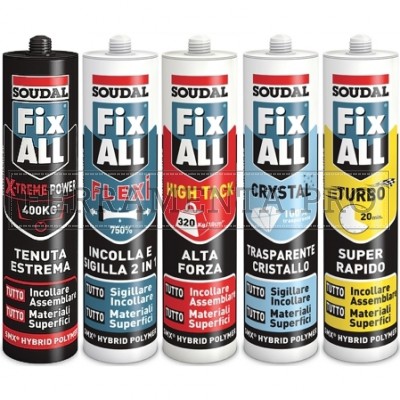 SILICONE SIGILLANTE ADESIVO SOUDAL UNIVERSALE FIX ALL - CONFEZIONE 12 PEZZI