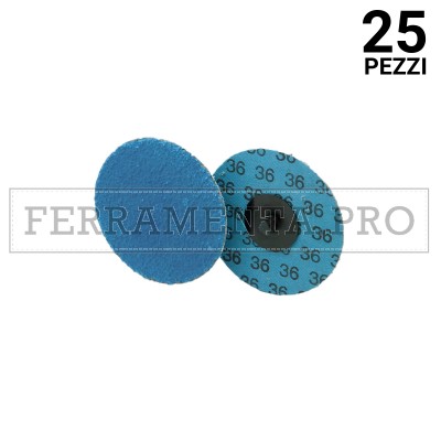 25 pezzi MINI DISCO ZIRCONIO REF. D.50 G60 MINI DISCO ABRASIVO ZIRCONIO REFRIGERATO ATTACCO RAPIDO TIPO ROLOC INOX METALLO