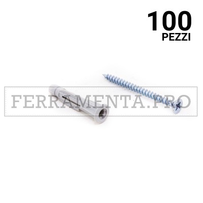 100 pezzi Tassello in nylon TPFC/V con vite 6x38mm TASSELLO ANCORANTE UNIVERSALE in NYLON PLASTICA con VITE TPFC/V PROFESSIONALI