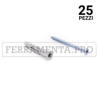 25 pezzi Tassello in nylon TPFC/V con vite 10x61mm TASSELLO ANCORANTE UNIVERSALE in NYLON PLASTICA con VITE TPFC/V PROFESSIONALI