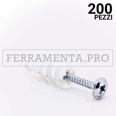 200 pezzi TASSELLO in NYLON con VITE PER CARTONGESSO DRIVA NYLON AUTOPERFORANTE