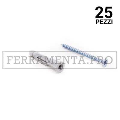 25 pezzi Tassello in nylon TPFC/V con vite 10x61mm TASSELLO ANCORANTE UNIVERSALE in NYLON PLASTICA con VITE TPFC/V PROFESSIONALI