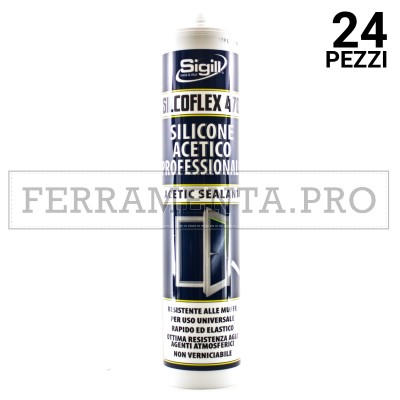 24 pezzi SILICONE SIGILLANTE ACETICO UNIVERSALE Sigill Silcoflex 470 280ml BIANCO