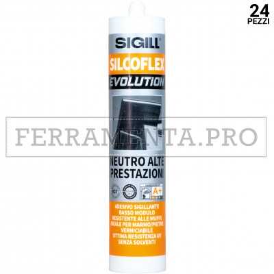 24 pezzi SILICONE SIGILLANTE ADESIVO SIGILL SILCOFLEX EVOLUTION NEUTRO BIANCO 280ml