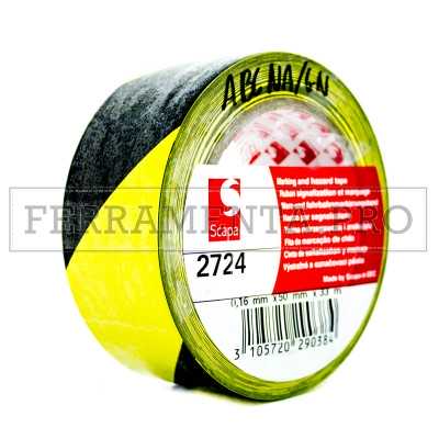 NASTRO ADESIVO SEGNALETICO GIALLO / NERO MT 33 X 50 H MM per SICUREZZA PROTEZIONE ANTINFORTUNISTICA