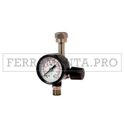 RUBINETTO REGOLATORE di PRESSIONE ARIA ASTURO con MANOMETRO 1/4" per AEROGRAFO