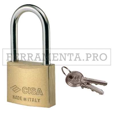 LUCCHETTO in OTTONE CISA con ARCO LUNGO ACCIAIO NICHELATO