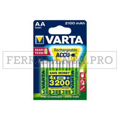 4 BATTERIE PILE RICARICABILI VARTA AA MIGNON STILO 2100mAh 1.2V HR6 PRE-CARICATE