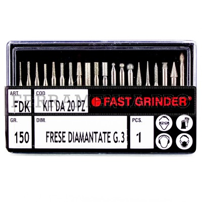 KIT 20 FRESE DIAMANTATE GAMBO 3mm PUNTE PROFESSIONALI per TRAPANO DREMEL FRESATRICE
