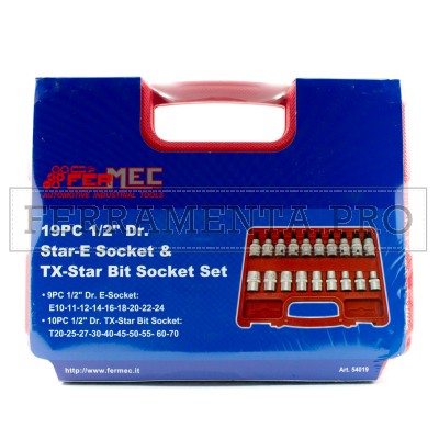 SET 19 PZ BUSSOLE TORX MASCHIO e FEMMINA ATTACCO QUADRO 1/2 PROFESSIONALI