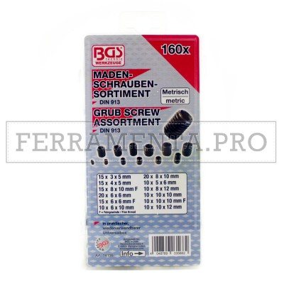 ASSORTIMENTO 160 VITI FISSAGGIO GRANO TESTA PIATTA M3 - M10 con CAVA ESAGONALE