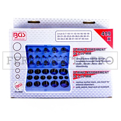 KIT ASSORTIMENTO O-RING METRICI da 419 PEZZI 3-50mm GUARNIZIONI ALTA RESISTENZA PROFESSIONALI