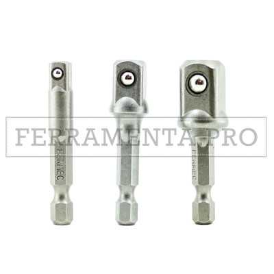 KIT 3 ADATTATORI 1/4 per BUSSOLE 1/4 3/8 1/2 con SFERA di TENUTA per AVVITATORE TRAPANO