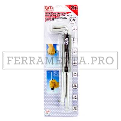 KIT 8 BRUGOLE CHIAVI ESAGONALI EXTRA LUNGHE CON IMPUGNATURA MANICO SERIE PROFESSIONALI