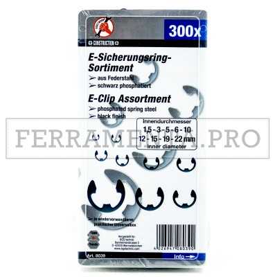 KIT ASSORTIMENTO E-CLIP FERMO METRICHE da 300 PEZZI 1,5-22mm ACCIAIO PROFESSIONALE