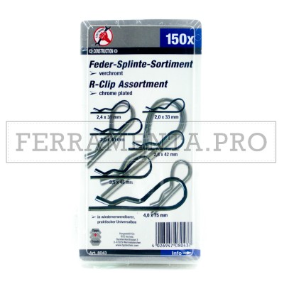 KIT ASSORTIMENTO COPPIGLIE DI SICUREZZA R-CLIP DA 150 PEZZI PROFESSIONALE FERMA PERNO