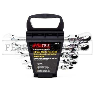 KIT 5 CHIAVI POLIGONALI COMBINATE A CRICCHETTO SNODABILI TESTA FLESSIBILE PROFESSIONALI ALTA QUALITA'