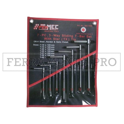 SET SERIE 7 CHIAVI a T con 3 TESTE TORX con ASTA SCORREVOLE in ASTUCCIO