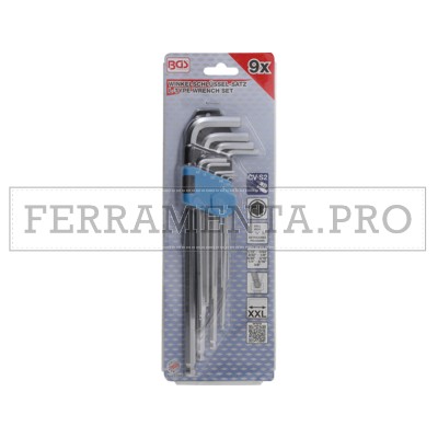 SET SERIE 9 CHIAVI BRUGOLA AD ANGOLO ESAGONALI TESTA SFERICA LUNGHE SATINATE
