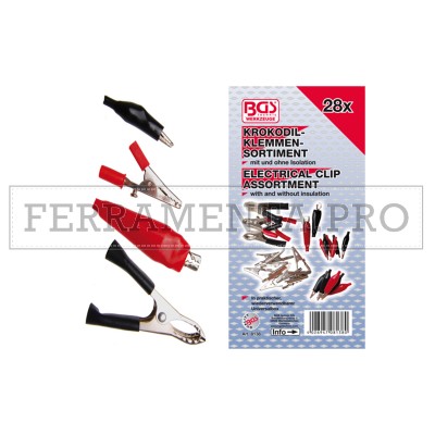 KIT SET 28 PZ MORSETTI PINZE CLIP CONNETTORI ELETTRICI COCCODRILLO RICARICA