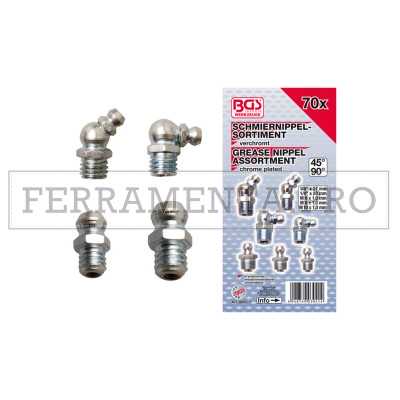 ASSORTIMENTO 70 PZ TESTINE INNESTO INGRASSATORI CROMATI DIRITTI ANGOLARI AUTO