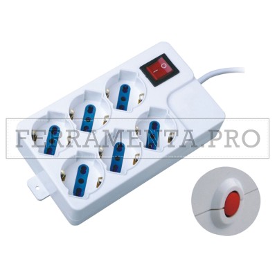 MULTIPLA MULTIPRESA CIABATTA con 6 PRESE SCHUKO SHUKO e BIPASSO 2P+T CAVO 1,5 mt