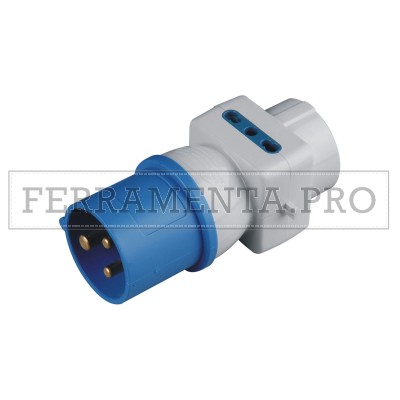 ADATTATORE da SPINA INDUSTRIALE CEE 2P+T BLU 16A a 1 PRESA SCHUKO + 2 BIPASSO