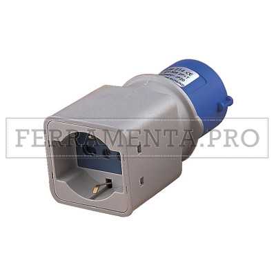 ADATTATORE da SPINA INDUSTRIALE CEE 2P+T BLU 16A a PRESA SCHUKO BIPASSO 2P+T