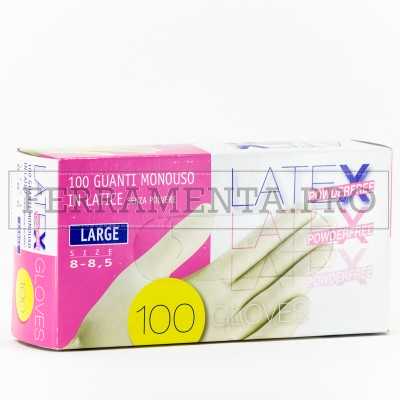 GUANTI MONOUSO in LATTICE di GOMMA NATURALE SENZA POLVERE CONF 100 Pz LatexPOWDERFREE