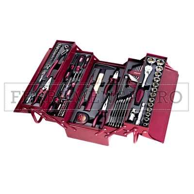 CASSETTA VALIGETTA in METALLO COMPLETA di UTENSILI 106 PZ PORTA ATTREZZI LAVORO