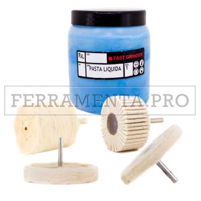 KIT #1C+ v2 LUCIDATURA A SPECCHIO INOX con 2 RUOTE in COTONE 2 FELTRI E PASTA per TRAPANO