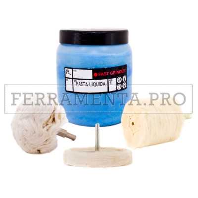 KIT #1C v1 LUCIDATURA A SPECCHIO INOX con 3 RUOTE in COTONE E PASTA per TRAPANO