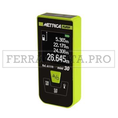 DISTANZIOMETRO MISURATORE LASER METRICA FLASH MINI 30 mt CALCOLA VOLUME SUPERFIC