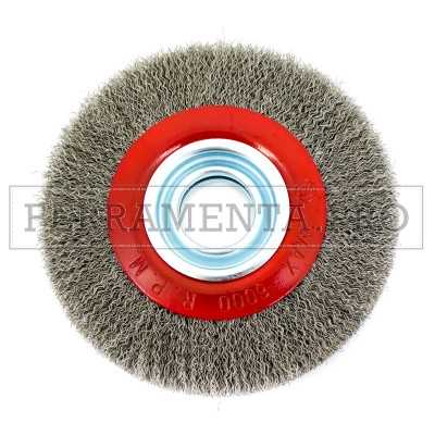 SPAZZOLA CIRCOLARE FILI INOX ONDULATI PER MACCHINA E MOLA DA BANCO LUNGA DURATA