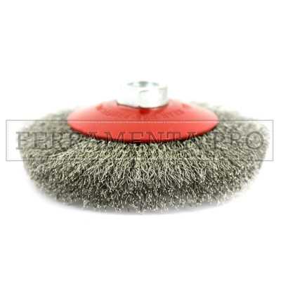 SPAZZOLA CONICA FILI INOX ONDULATI ATTACCO M14 SMERIGLIATRICE per PULITURA FERRO 