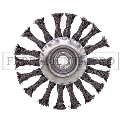 SPAZZOLA CIRCOLARE FILI ACCIAIO RITORTI INTRECCIATI ATTACCO M14 SMERIGLIATRICE