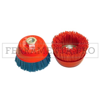SPAZZOLA a TAZZA con FILI NYLON ATTACCO M14 SMERIGLIATRICE per RUSTICATURA LEGNO MATERIALI TENERI
